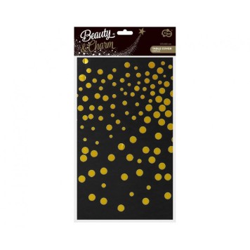 Happy Birthday Black Gold Dots, Black Foil Tablecloth 137x183 cm