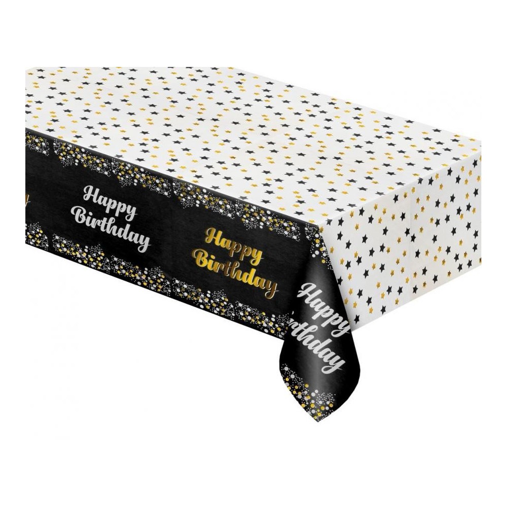 Happy Birthday B&C Black Black Happy Birthday foil tablecloth 137x183 cm