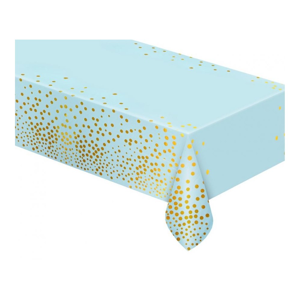 Happy Birthday B&C Gold Dots Blue Foil Tablecloth 137x183 cm