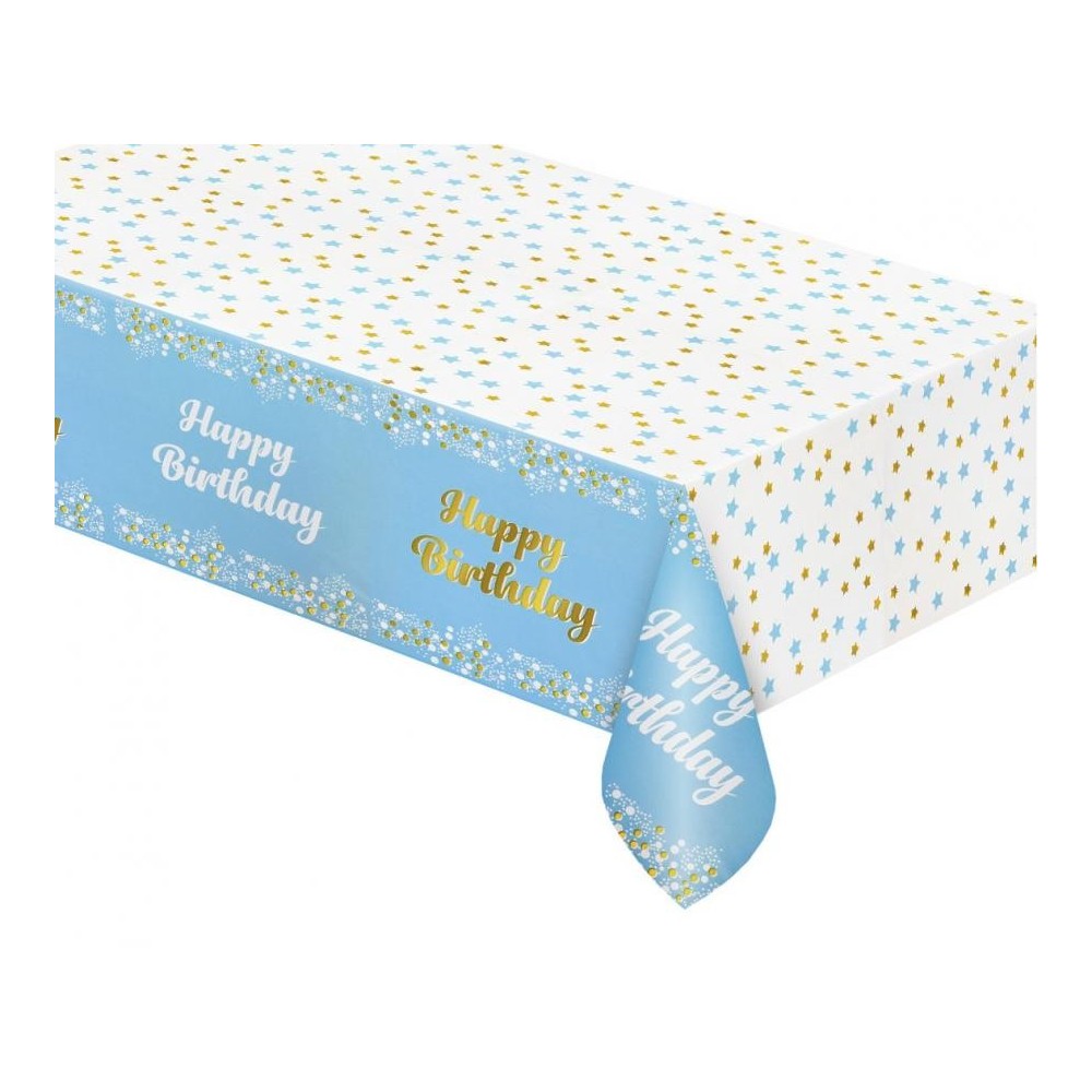 Happy Birthday B&C Light Blue Blue Happy Birthday foil tablecloth 137x183 cm