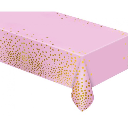 Happy Birthday B&C Gold Dots Pink Foil Tablecloth 137x183 cm