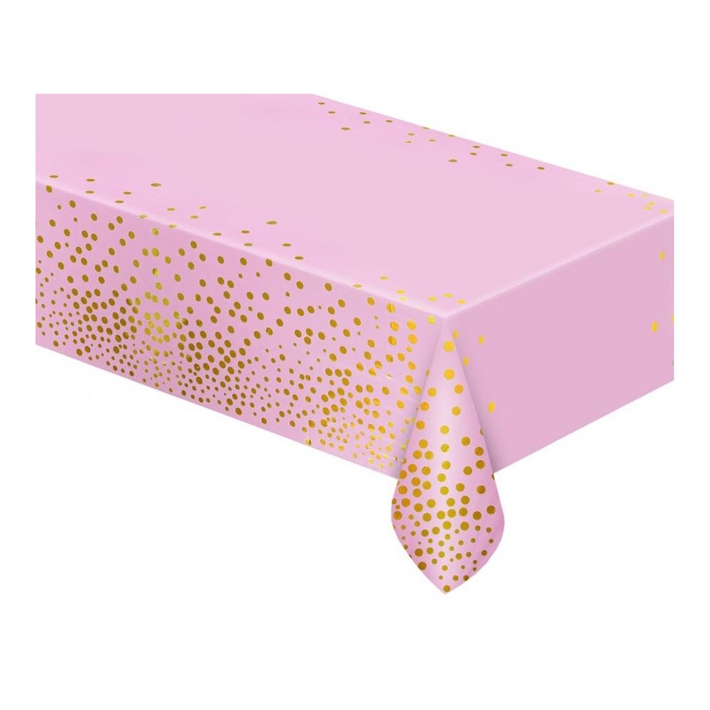 Happy Birthday B&C Gold Dots Pink Foil Tablecloth 137x183 cm