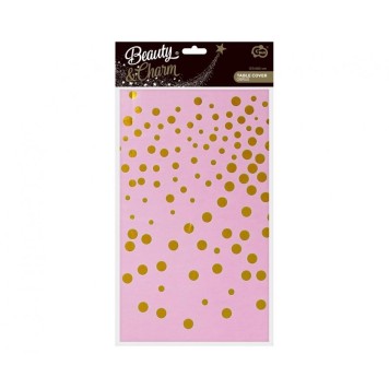 Happy Birthday B&C Gold Dots Pink Foil Tablecloth 137x183 cm