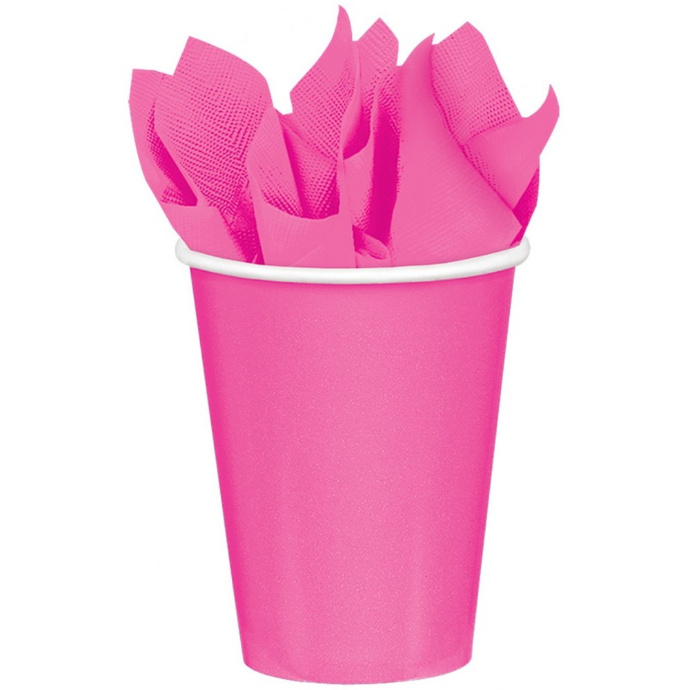 Colour Bright Pink Pink Paper Cup Set of 8 - 250 ml