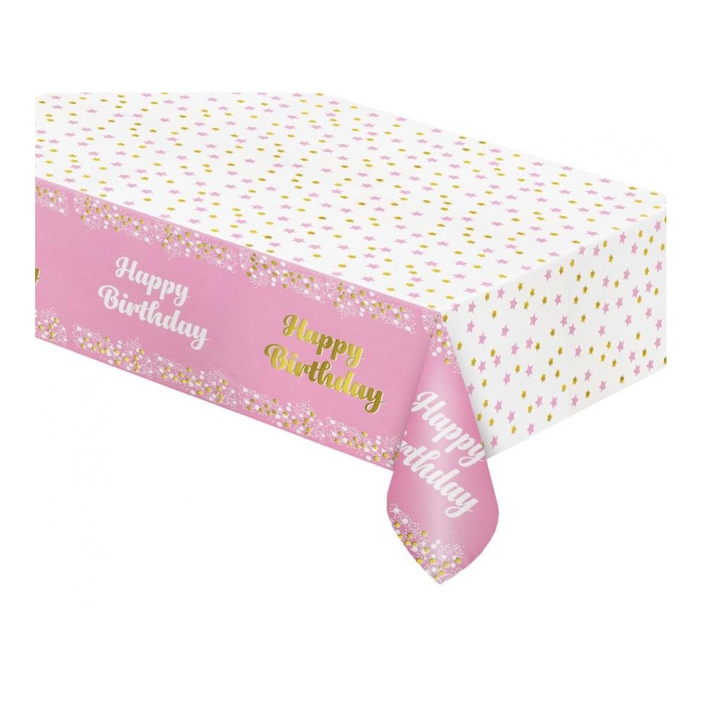 Happy Birthday B&C Light Pink Pink Happy Birthday foil tablecloth 137x183 cm
