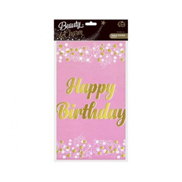 Happy Birthday B&C Light Pink Pink Happy Birthday foil tablecloth 137x183 cm