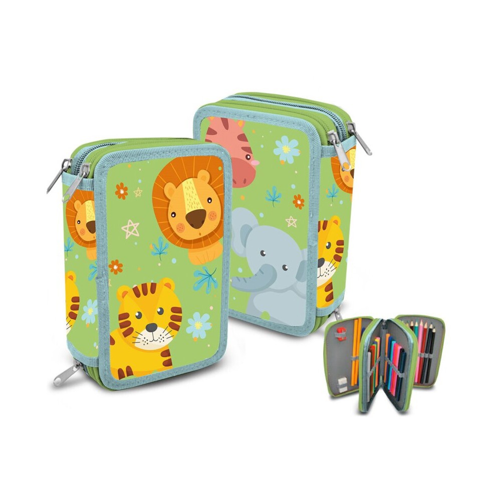 Animals Jungle filled 3-level pencil case
