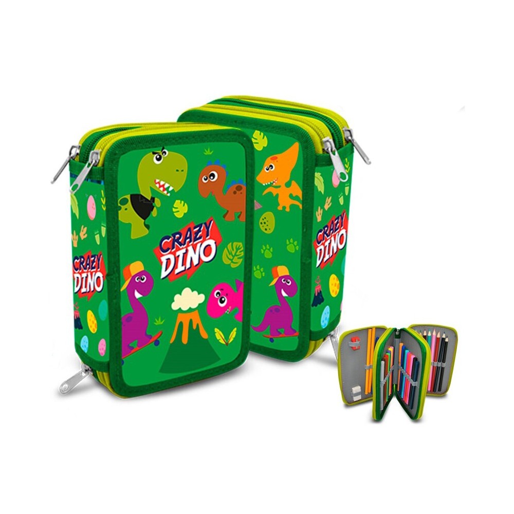 Dinosaur Crazy filled pencil case with 3 layers
