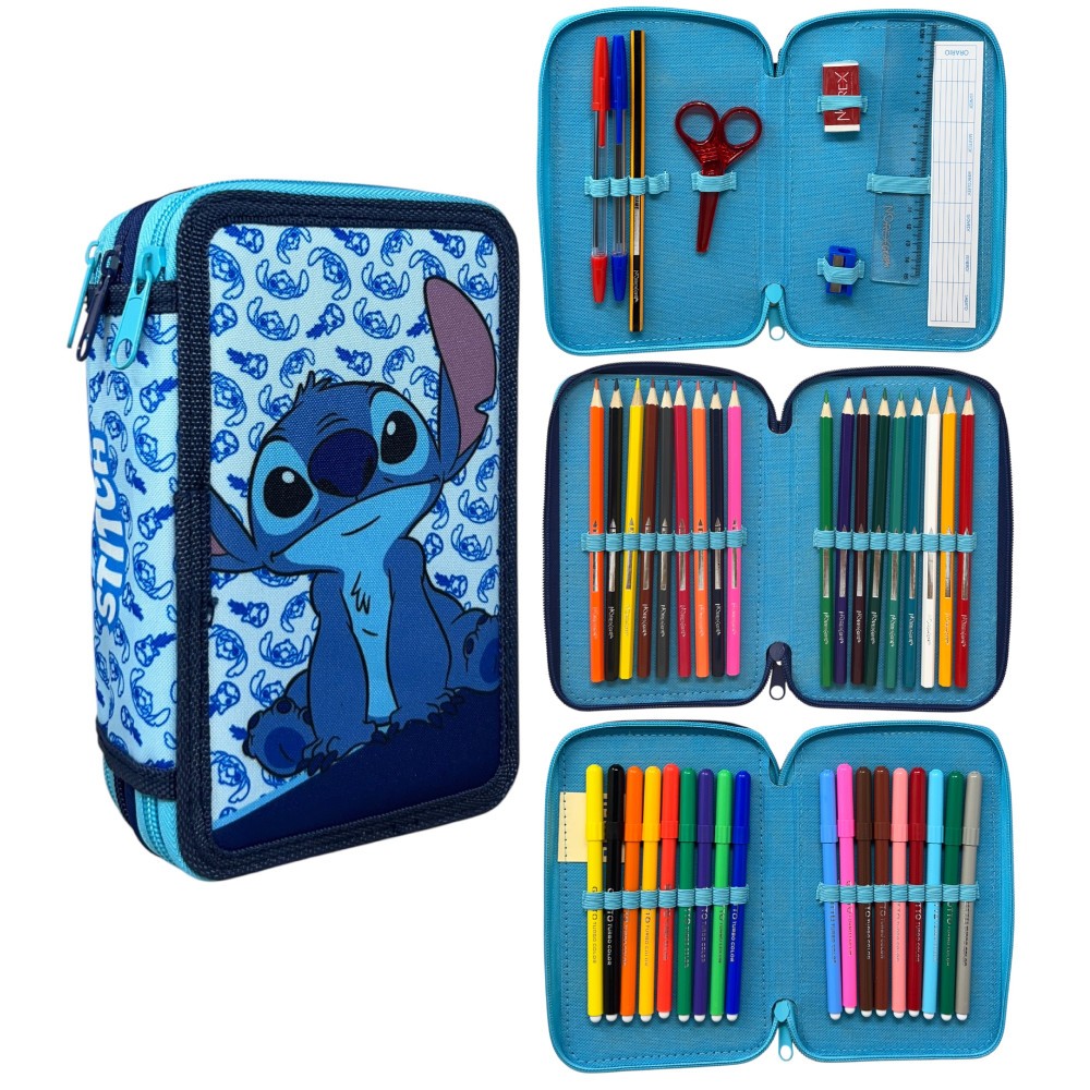Disney Lilo and Stitch Happy pencil case filled 3 levels