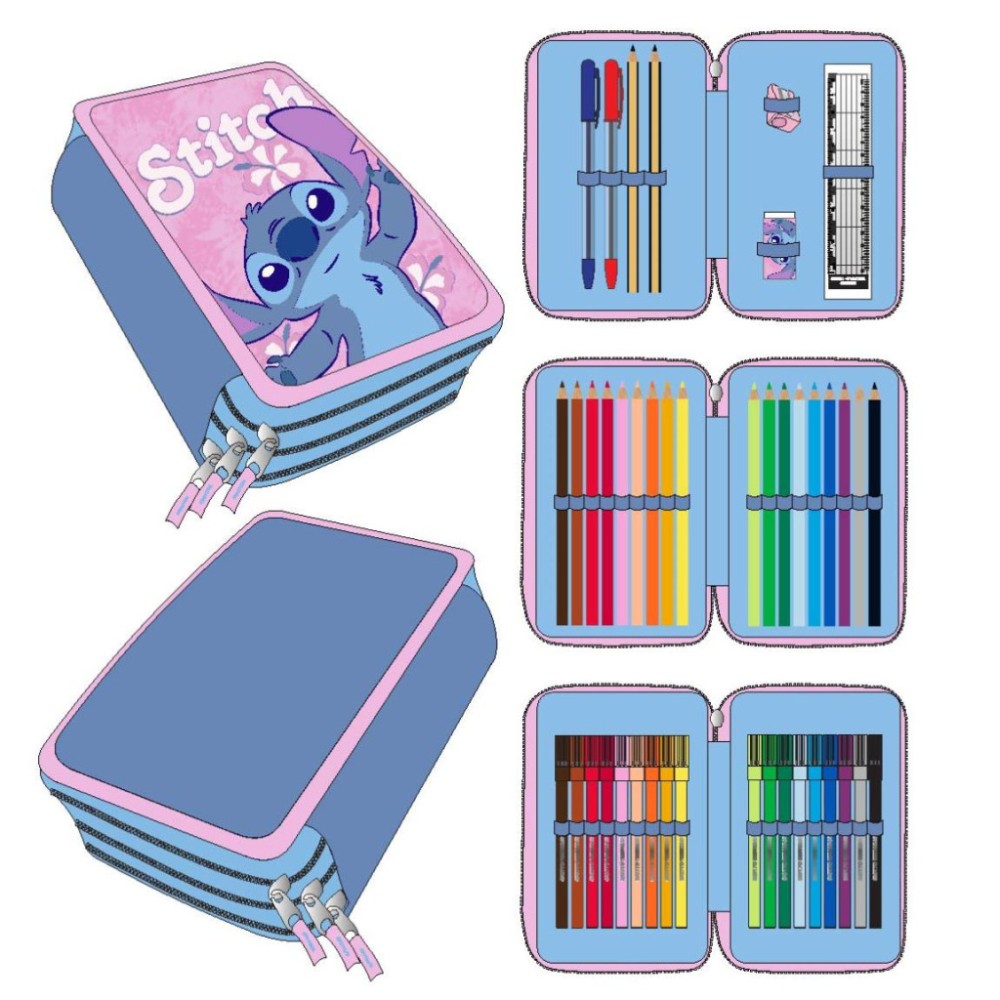 Disney Lilo and Stitch Hibiscus 3-layer filled pencil case
