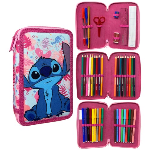 Disney Lilo and Stitch Pink Wave 3-level filled pencil case