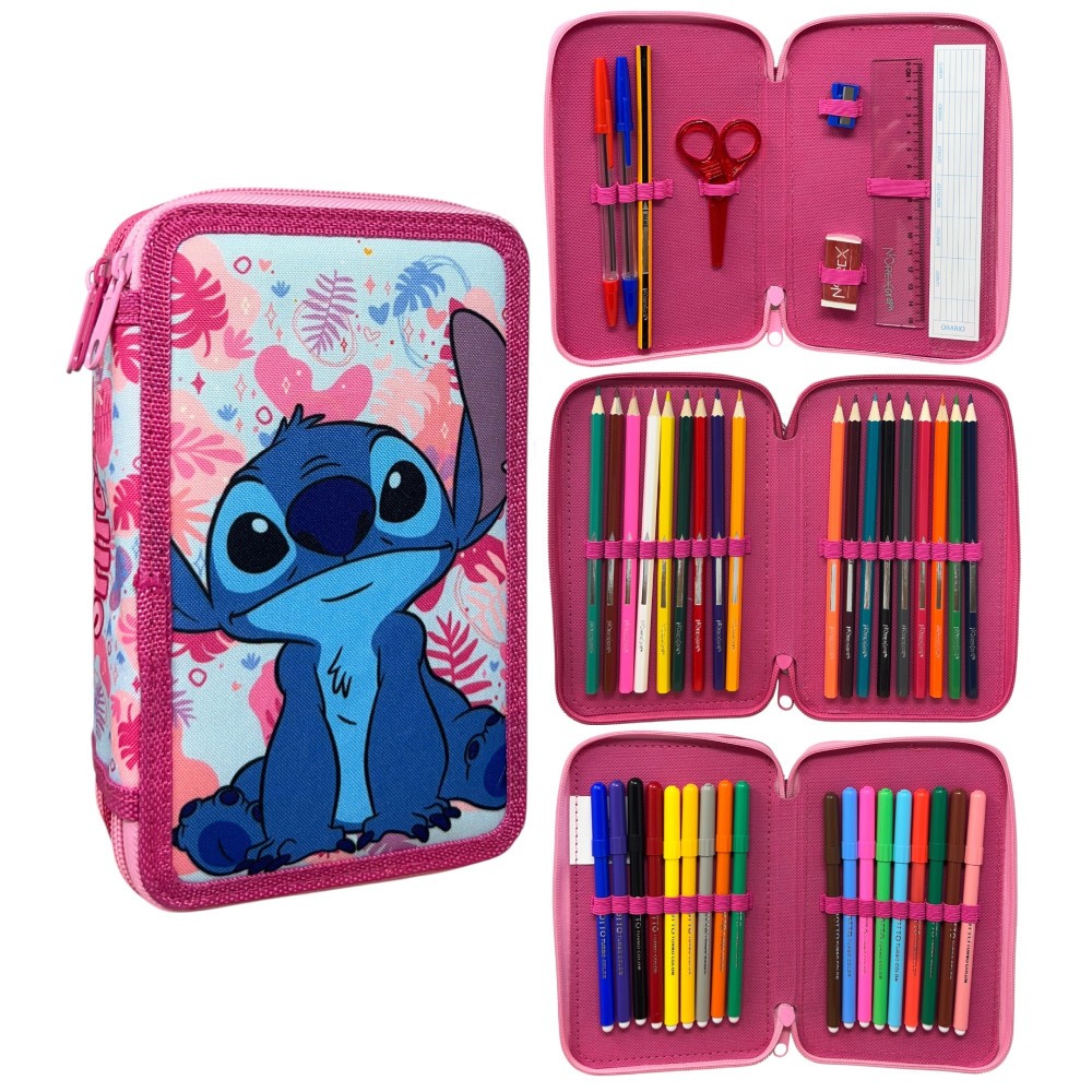 Disney Lilo and Stitch Pink Wave 3-level filled pencil case