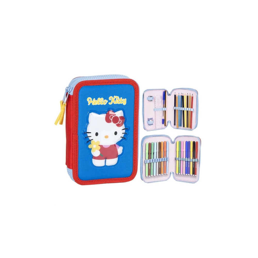 Hello Kitty Blue 2-layer filled pencil case