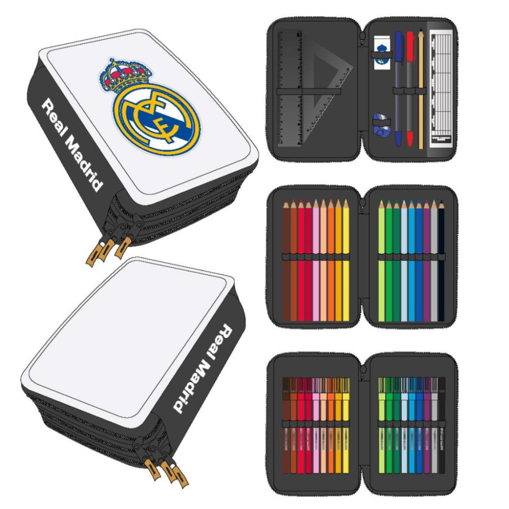 Real Madrid White filled pencil case with 3 compartments