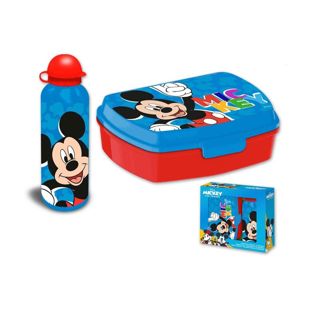 Disney Mickey  Play sandwich box + aluminum flask set