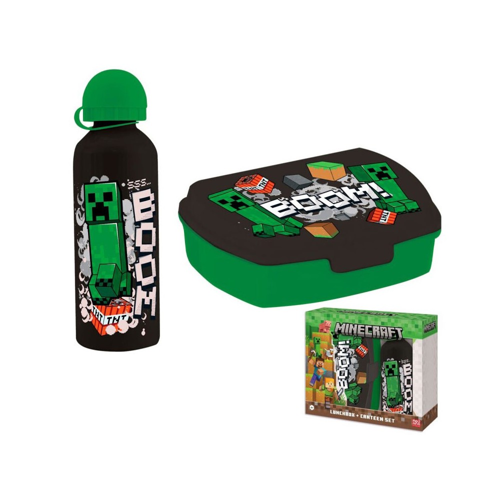 Minecraft Boom sandwich box + aluminum bottle set
