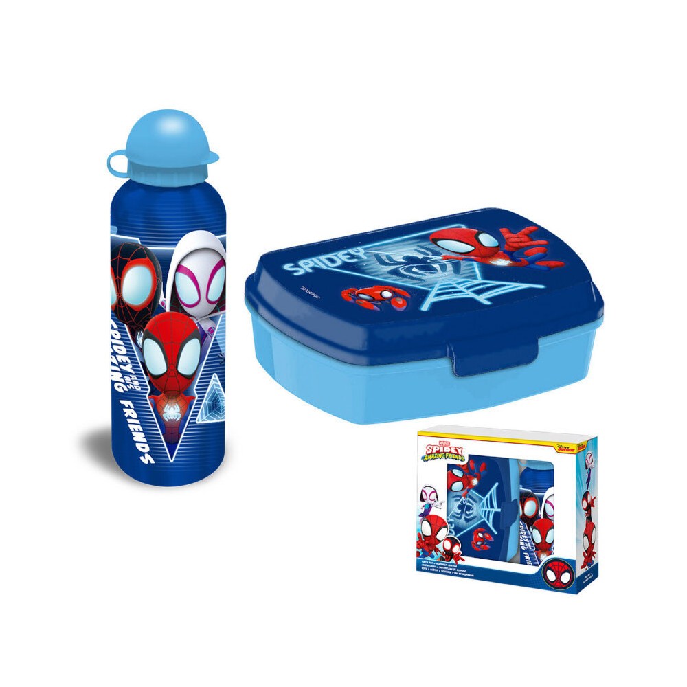Spiderman Blue Web sandwich box + aluminum bottle set