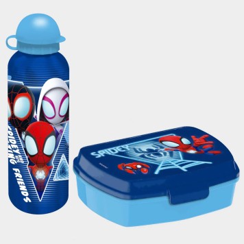 Spiderman Blue Web sandwich box + aluminum bottle set