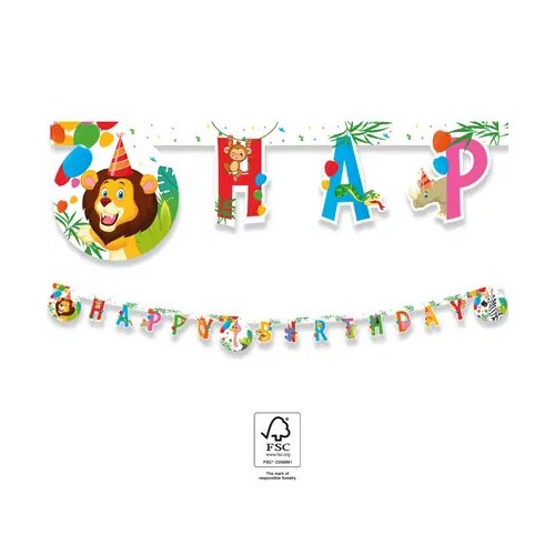 Jungle Balloons Happy Birthday sign FSC 2 m