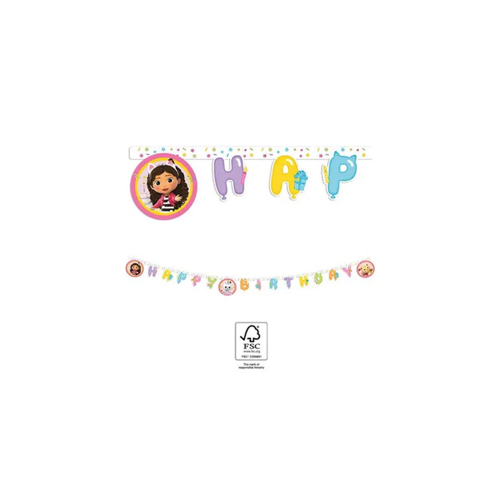 Gabby's Dollhouse Friends Happy Birthday banner FSC 2 m