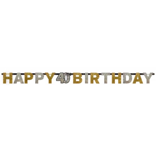 Happy Birthday Happy Birthday Gold 40 holographic banner 213 cm
