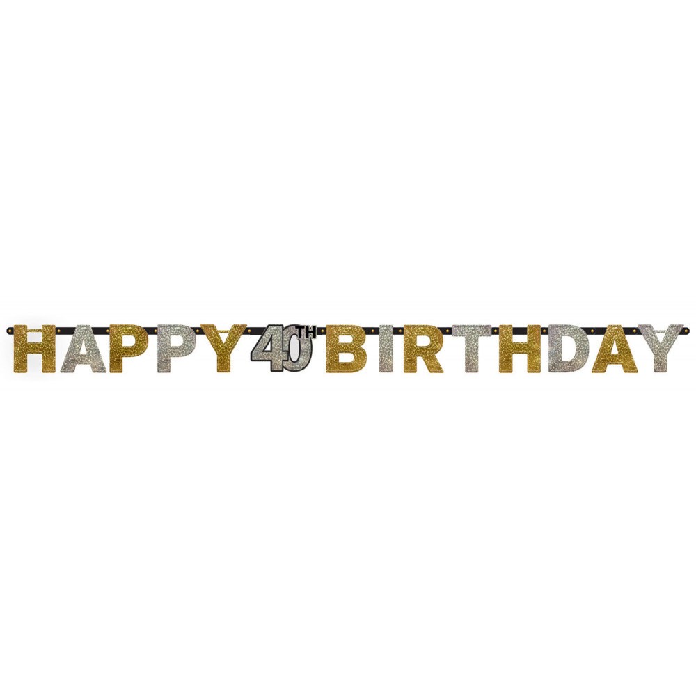 Happy Birthday Happy Birthday Gold 40 holographic banner 213 cm