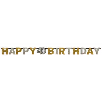 Happy Birthday Happy Birthday Gold 40 holographic banner 213 cm