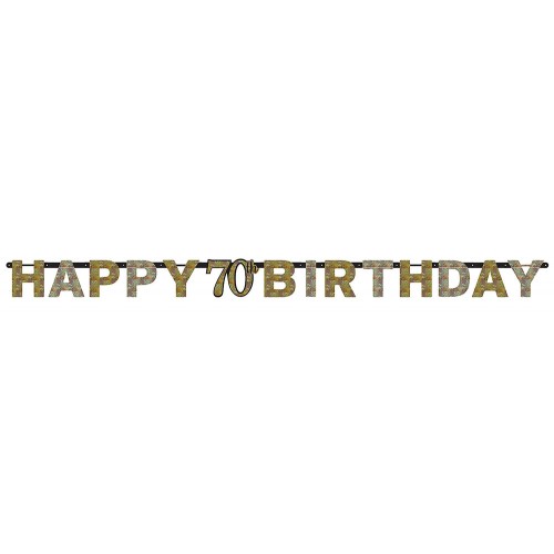 Happy Birthday Happy Birthday Gold 70 Holographic Banner 213 cm