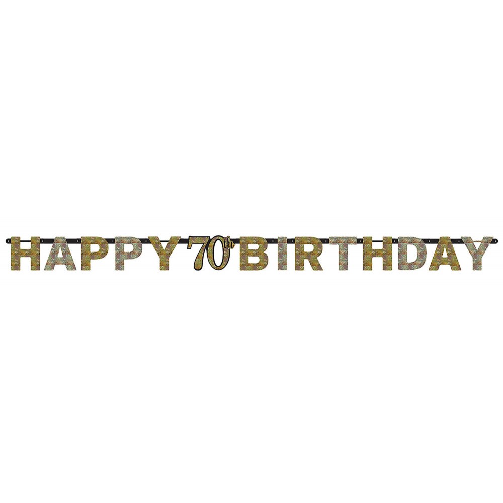 Happy Birthday Happy Birthday Gold 70 Holographic Banner 213 cm