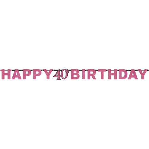 Happy Birthday Happy Birthday Pink 40 Holographic Banner 213 cm
