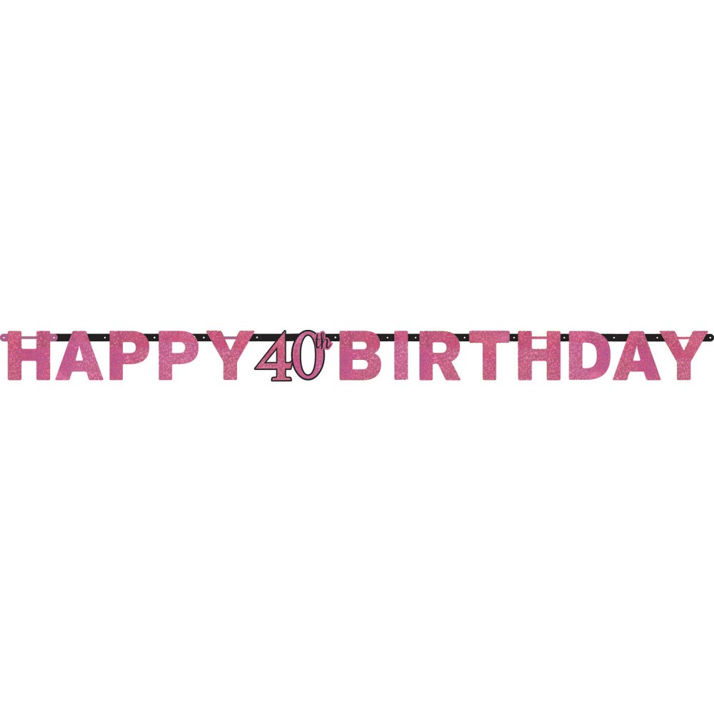 Happy Birthday Happy Birthday Pink 40 Holographic Banner 213 cm