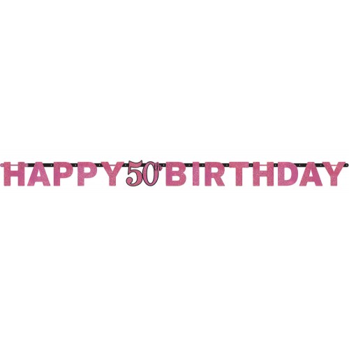 Happy Birthday Happy Birthday Pink 50 Hologram Banner 213 cm