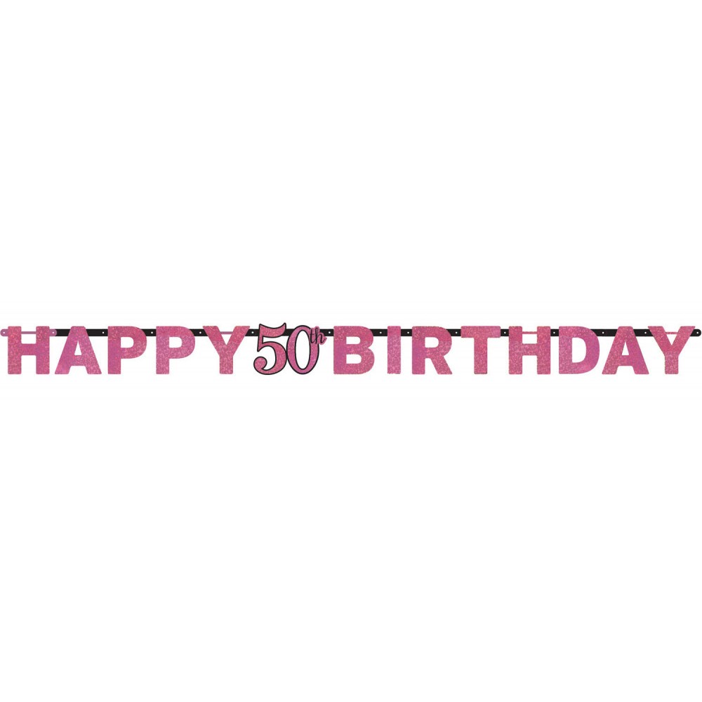 Happy Birthday Happy Birthday Pink 50 Hologram Banner 213 cm