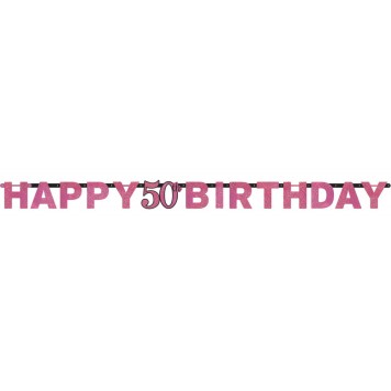 Happy Birthday Happy Birthday Pink 50 Hologram Banner 213 cm