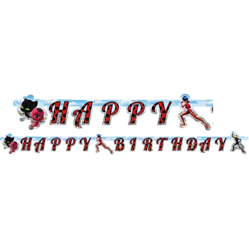 Miraculous Ladybug City Happy Birthday sign 200 cm