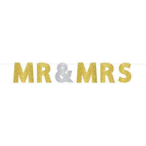 Wedding Mr. & Mrs. glittery paper banner 3.65 m