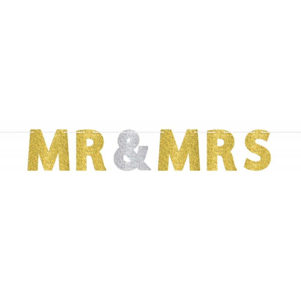 Wedding Mr. & Mrs. glittery paper banner 3.65 m