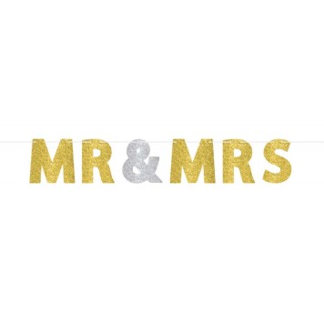 Wedding Mr. & Mrs. glittery paper banner 3.65 m