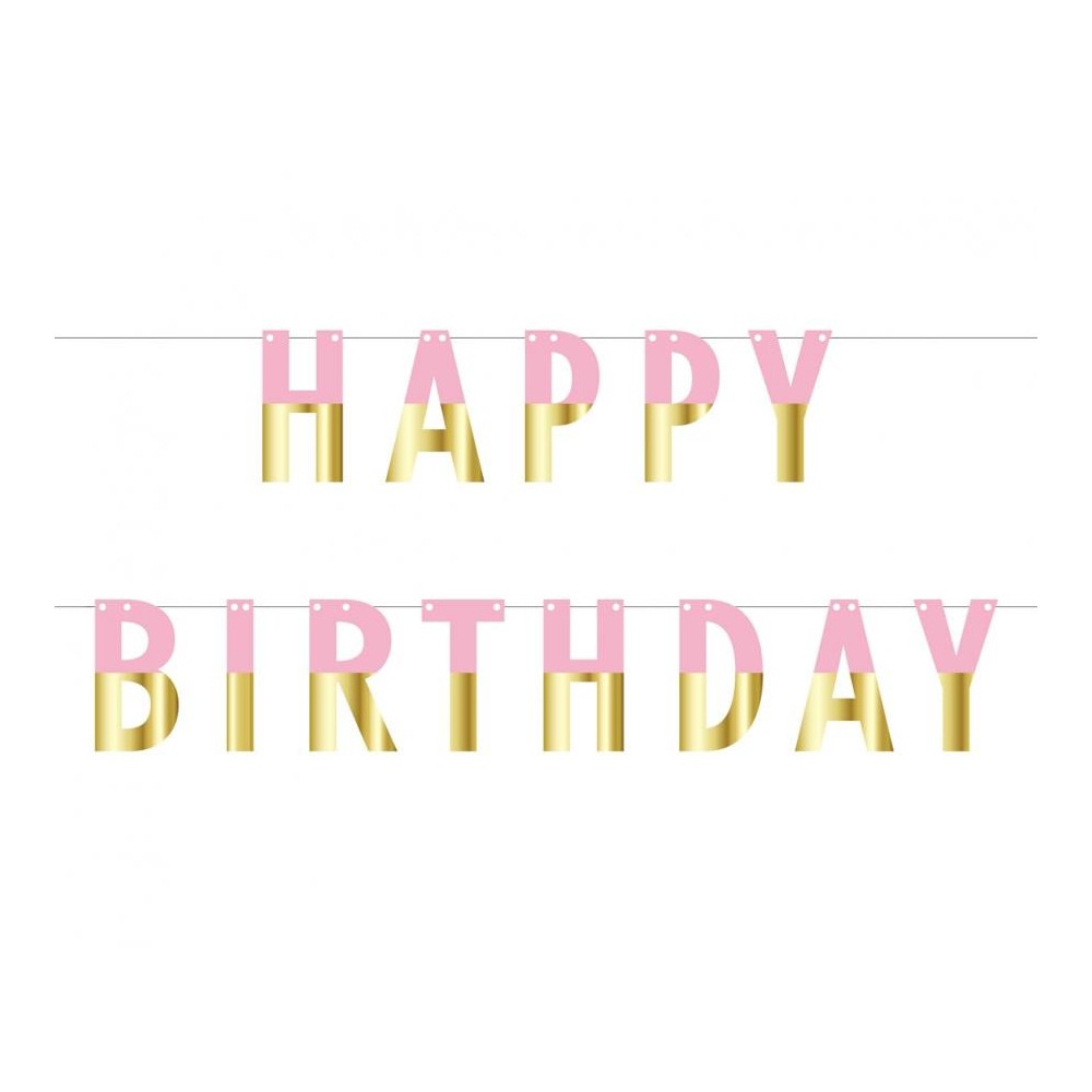 Happy Birthday Pink Gold Pink Happy Birthday paper banner 160 cm