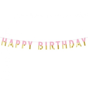 Happy Birthday Pink Gold Pink Happy Birthday paper banner 160 cm