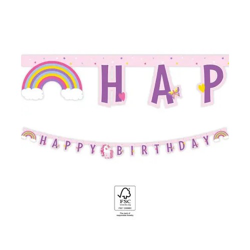 Unicorn Rainbow Colors Happy Birthday Sign FSC 2 m