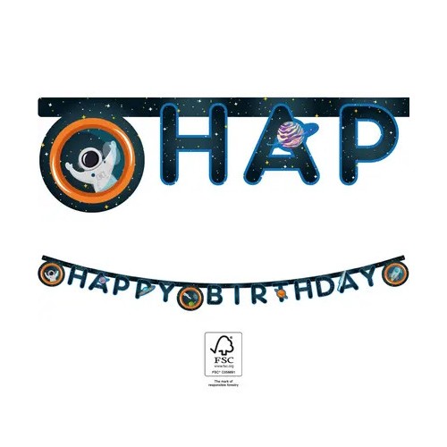 Space Rocket Space Happy Birthday Banner FSC 2 m