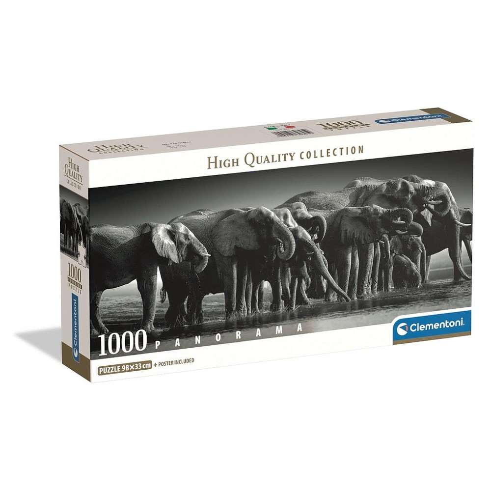 Animals Herd of Giants Elephant 1000 pieces panoramic Compact puzzle Clementoni