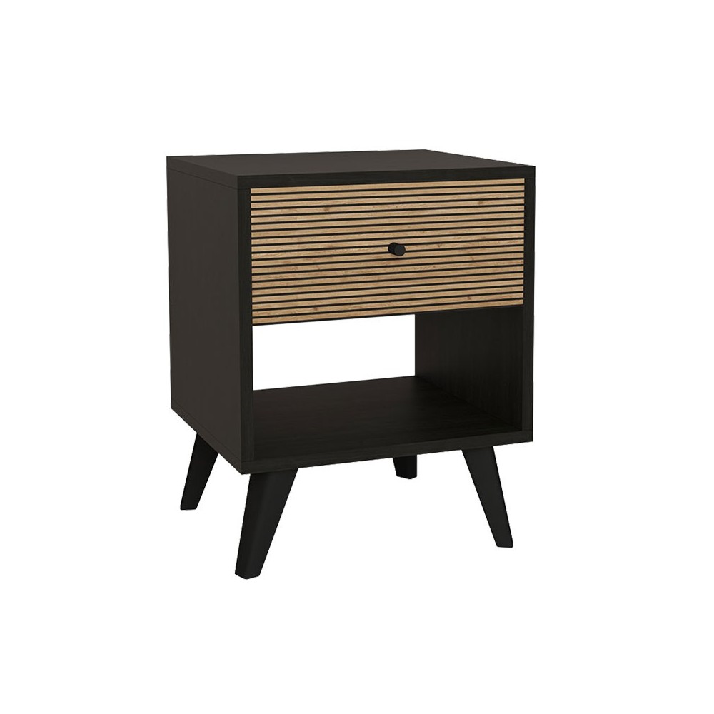 Bedside Flipter pakoworld melamine black-oak 40x40x55cm Bedside Flipter pakoworld melamine black-oak 40x40x55cm