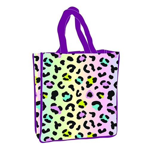 Leopard patterned holographic shopping bag 34 cm