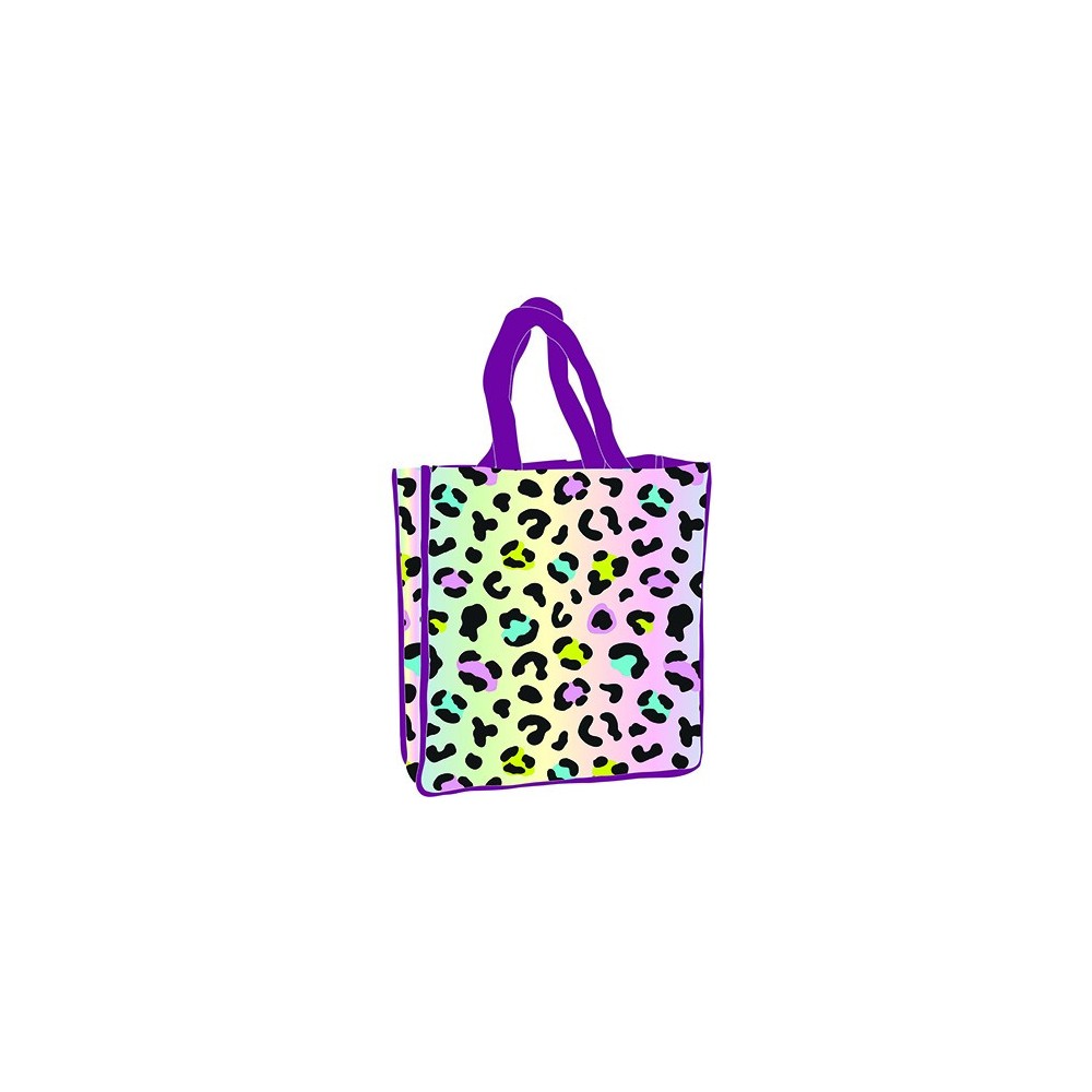 Leopard patterned holographic shopping bag 34 cm