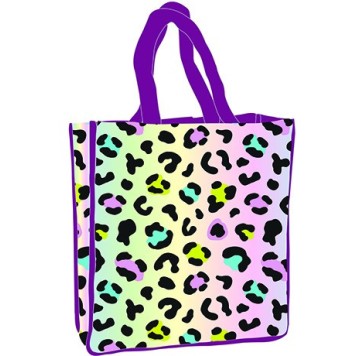 Leopard patterned holographic shopping bag 34 cm