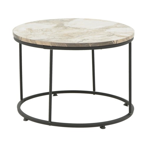 Coffee table Emilian pakoworld white marble melamine-black metal D60x42cm