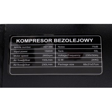 Kompresor bezolejowy 50L / 1500W KD1386