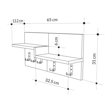 Wall hanger Harm pakoworld oak-white melamine 65x15x31cm